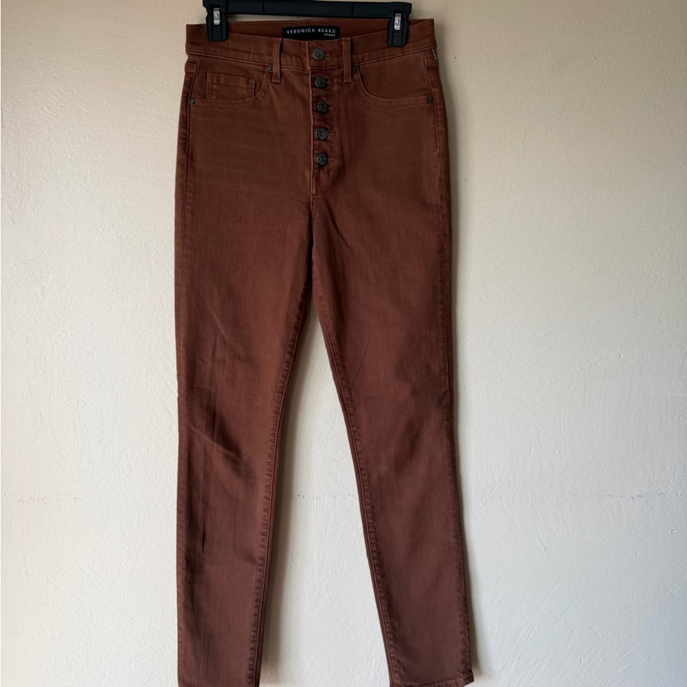 Veronica Beard High-Rise Skinny Jeans in Chestnut Brown - Picture 8 of 13
